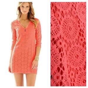 Lilly Pulitzer Lamora Lace Tunic Dress Long Sleeve Crochet Neon Pink Size Large